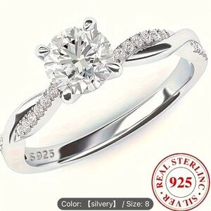 Elegant 925 Sterling Silver Engagement Ring, 2.6g Round Synthetic Zirconia